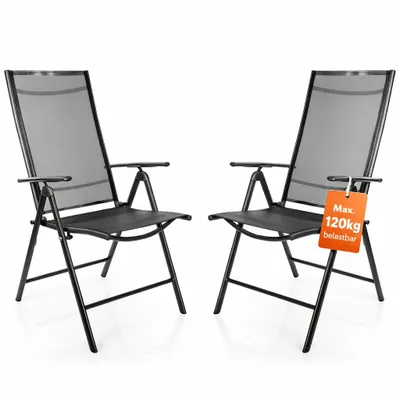 Produktbild von BigDean 2er Set Gartenstuhl Hochlehner klappbar, bis 120 kg, dunkelgrau/schwarz, 7‑fach verstellbar, Balkonstuhl für Garten, Terrasse & Camping