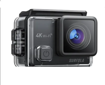 Image de Surfola Action Cam 4K, Caméra sous-marine 40M étanche 20MP EIS Stabilisation d'image 170° grand angle Caméra casque WiFi Caméras d'action avec microphone externe 2 batteries et kit d'accessoires Télécommande 2.4G