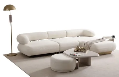 Produktbild von Beige Couchgarnitur Wohnzimmer Dreisitzer Luxus Couchtisch Hocker