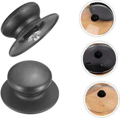 Immagine prodotto di Manopole per coperchi di pentole e padelle - 2 pezzi - Universali - Sostituzioni per manopole di coperchi di pentole e padelle - Maniglia per coperchi - Supporto per maniglia per coperchi da cucina - Nero opaco
