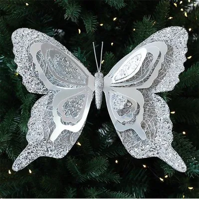 Image de Décoration de Noël bicolore, métallisée et pailletée, 25 cm, couleur argent
