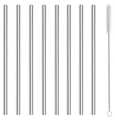 Obrázok produktu pre Nerezové kokteilové slamky, 160x6 mm, strieborné, 8 kusov, s čistiacou kefkou