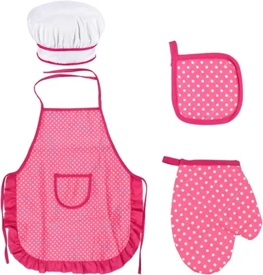 Produktbild von Kochset für Kinder, verstellbare Kochschürze für Kinder, Küchenutensilien für Kinder inklusive Kochmütze, Kinderkochhandschuhe