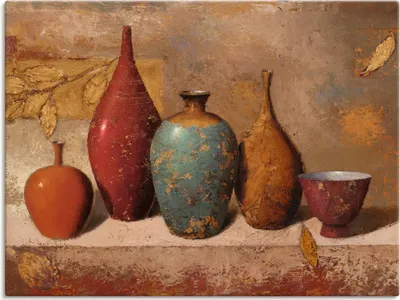 Produktbild von ARTland Leinwandbild Blätter und Gefäße Größe: 60x45 cm