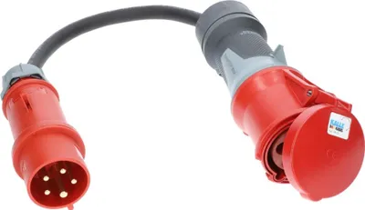 Produktbild von KALLE DAS KABEL CEE Adapterkabel 0,5 Meter H07RN-F 5G 6,0 mm² 400V 32A mit Phasenwender auf CEE 400V 63A Schutzart IP44 Verlängerung Gummikabel Adapterleitung