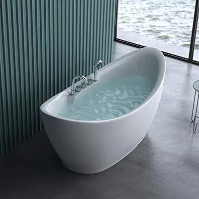 Produktbild von doporro Freistehende Design-Badewanne Vicenza603 180x80x80cm komplett mit Ablaufgarnitur inkl. Armaturen und Überlauf aus Acryl in Weiß und DIN-Anschlüssen