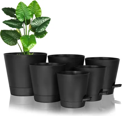 Immagine prodotto di Vasi per piante autoinnaffianti - Set di 6 - Nero - Materiale di alta qualità