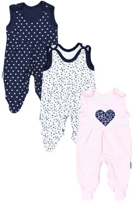 Produktbild von TupTam Baby Mädchen Strampler mit Fuß 3er Pack, Farbe: Herz Rosa Herzchen Dunkelblau Blümchen Weiß , Größe: 56