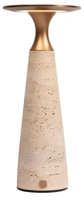 Productafbeelding van Atmooz Dries bureaulamp – Geïntegreerde LED – Ø 12 x H 28 cm – Travertin en goud – Oplaadbaar – Leeslamp – Tafel lamp voor de woonkamer