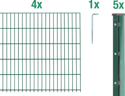 Produktbild von Alberts Doppelstabmattenzaun 6-5-6, Matten 2,50 m, Höhe 1,43 m, Länge 10 m, grün, Zaun als Komplettset, Pfosten mit Abdeckleiste 60x40 mm