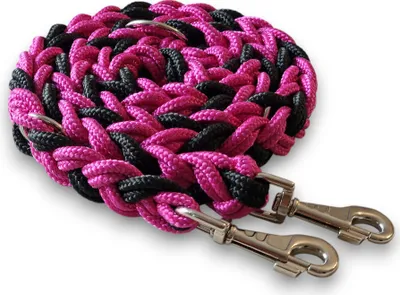 Produktbild von Hundeleine Doppelleine Umhängeleine Robust 2,3m 3-fach verstellbar 18mm geflochten handgefertigt fuchsia-schwarz