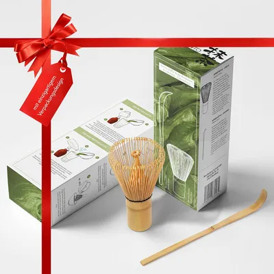 Produktbild von 2-teiliges Set aus Matchaklopfer und Matcha-Löffel - handgefertigter Matcha-Wisk (Chasen) aus Bambus mit Löffel (Chashaku) für die traditionelle Zubereitung von Matcha-Tee