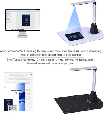 Produktbild von Přenosný vysokorychlostní USB skener knižních dokumentů 5 megapixelů HD s vysokým rozlišením Max. A4 s funkcí OCR LED světlo pro učebny kanceláře knihovny banka