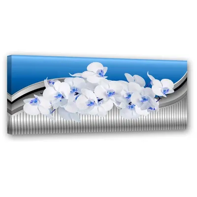 Produktbild von Leinwandbild weiße orchidee auf blauem hintergrund 120x40 cm Feeby blau wandbild bereit zum aufhängen
