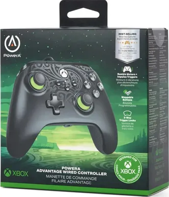 The image shows the retail packaging of a PowerA wired controller for Xbox.