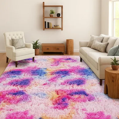 Obrázok produktu pre Koberec 120x180 cm, ružová dúha, s vysokým vlasom, protišmykový, do spálne