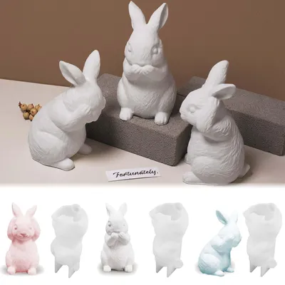 Produktbild von 3 Silikonformen, Hase, Ostern, 3D, für Bastelarbeiten, Gips, Kerzen