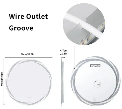 Immagine prodotto di Specchio da bagno a LED - Specchio da parete rotondo illuminato - 60 cm - Con dimmer, 3 tonalità di luce - Antiappannamento - Funzione di memoria - Motivo a vortice