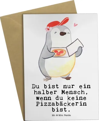Produktbild von Mr. & Mrs. Panda Klappkarte Pizzabäckerin Herz - Weiß - Geschenk, Grußkarte, weihnachtskarten, einladungskarten, Lustig, Grußkarten, Pizzabringdienst, dankeskarten