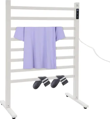 Obrázek produktu pro Elektrický ručníkový sušák – Volně stojící sušák na ručníky – LED displej – Časovač 1–24 hodin – Konstantní teplota 45–65 °C – Bílá barva