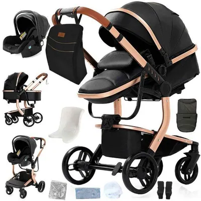 Produktbild von 3-in-1 Kombikinderwagen mit Babywanne und Autositz schwarz