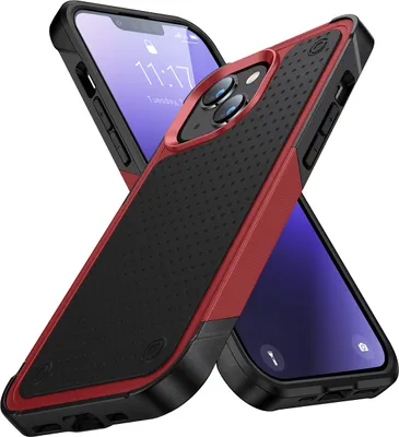 Produktbild von Für iPhone 14 Plus Hülle Militärqualität Stoßfest Hybrid 2 in 1 Hart PC Weich TPU Handyhülle Rot Schwarz