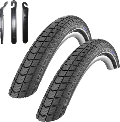 Produktbild von 2 x Schwalbe Big Ben Performance 20 Zoll Fahrradreifen RaceGuard Fahrrad Mantel Decke mit Reflexstreifen 55-406 (20 x 2,15") inkl. Reifenheber