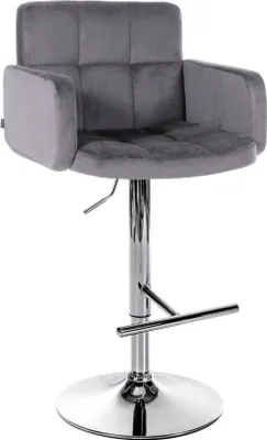 Produktbild von Stilvoller Samt-Barstuhl – Barsitz – 360 ° drehbar und verstellbar | Farbe: dunkelgrau, Grundfarbe: Chrom