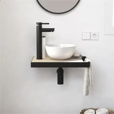 Image de Meuble lave-mains SOHO avec porte serviette, vasque blanche et robinet