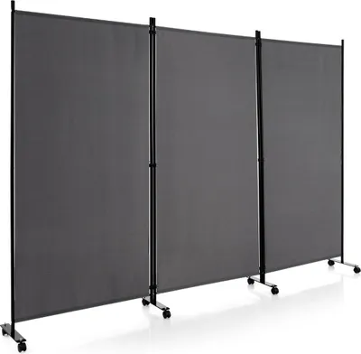 Obrázok produktu pre 180 cm vysoká priečka miestnosti na kolieskach, skladacia zástena s 3 voľne kombinovateľnými panelmi, šedá