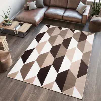 Produktbild von Teppich Wohnzimmer Schlafzimmer Kurzflor Modern Design Braun Beige Meliert 140 x 190 cm