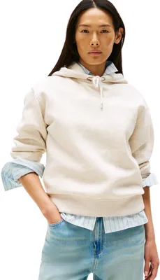 Produktbild von Tommy Hilfiger Damen Hoodie mit Logo, Elfenbein (Heather Oatmilk), M