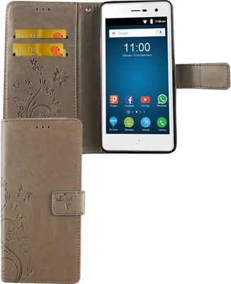 Productafbeelding van ZTE Blade L7 telefoonhoesje, beschermende tas, hoesje, flip-case met kaarthouder, grijs