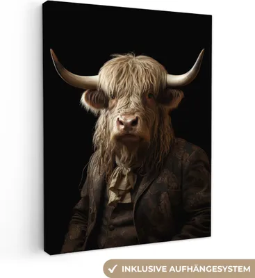 Produktbild von MuchoWow® - Leinwandbilder - Schottischer Hochländer - Kuh - Porträt - Tier, Wandbild, Wanddeko Bilder Wohnzimmer, 30x40 cm