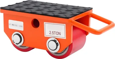 Obrázok produktu pre Vozík na prepravu strojov – podvozok stroja – nosnosť 2,5 t (2500 kg) – liatina – 2 kolieska – kompaktný 18 x 10 x 11 cm – oranžový