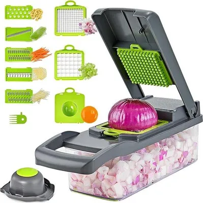 Produktbild von Pflanzenhacker 7-blätterig mit Behälter Gemüse Obst Schneidegerät 16-teilig