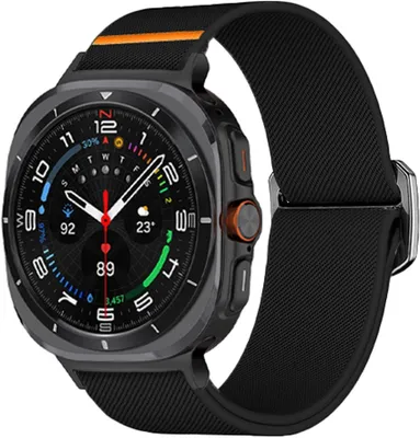 Produktbild von Stravo Sportarmband aus elastischem Nylon für Samsung Galaxy Watch Ultra 2/Ultra 47 mm – Verstellbar mit Schiebeverschluss – Schwarz