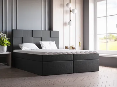 Produktbild von Boxspringbett mit Topper 200x200 Berg - Doppelbett, Polsterbett, Schlafzimmerbett - Bettkasten, Bonell-Matratze - Samtstoff (Grau - Amor Velvet 4321)