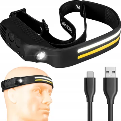 Obrázek produktu pro Čelovka Vayox VA0129 | 300lm | 2x COB + XPE | lehká | 8 režimů | USB-C | černá