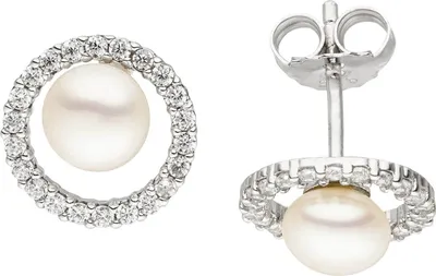Produktbild von Ohrstecker mit 2 Perlen im Kreis & 44 Zirkonia Ø 10,8mm 925 Silber Ohrringe