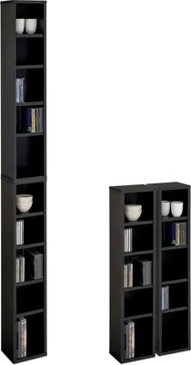 Produktbild von CD DVD Blueray Regal CHART in Escheoptik schwarz – Zweiteiliges Medienregal, Aufbewahrung, CD-Ständer mit 10 Fächern für bis zu 160 CDs, 20x187 cm (B x H)