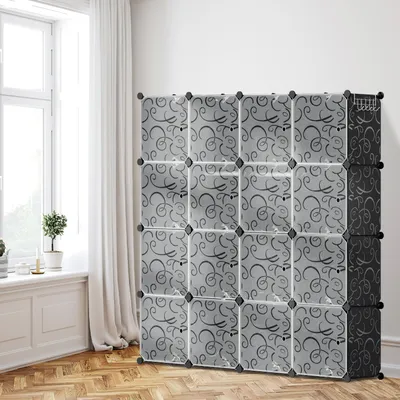 Produktbild von TolleTour DIY Kleiderschrank 16 Fächer Steckregal Regalsystem Kombischrank Stecksystem-Set mit Tür 140x140x35cm Wasser und Staubdicht