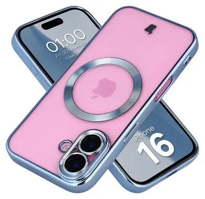 Produktbild von Handyhülle mit Kameraschutz und Magnetring für iPhone 16, Bizon Case GuardO, Transparent-Blau