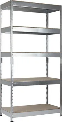 Produktbild von Steck-Grundregal Schulte verzinkt 200x100x50 cm 5 Holzböden geteilte Winkelprofile Tragkraft 1500 kg