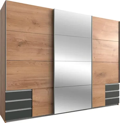Produktbild von Schwebetürenschrank Emden Kleiderschrank 270cm plankeneiche graphit Spiegel (18651)