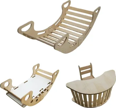 Produktbild von Skyline Set 5w1 Holz Kletterbogen, Klettergerüste, Wippe, Holzbogen für Kinder Montessori Tisch mit Stuhl und Rutsche, mod.A, 110x51x48cm, Hölzern