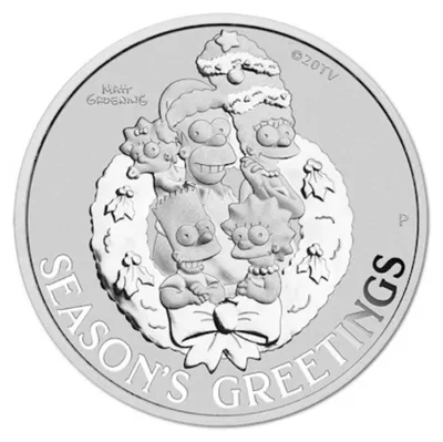 Immagine prodotto di moneta d'argento da 1 oz Simpsons auguri di Natale 2022 argento 999 da collezione