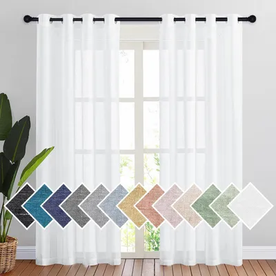 Immagine prodotto di Tende trasparenti effetto lino, colore bianco, confezione da 2, con passanti, altezza 220 cm, larghezza 140 cm