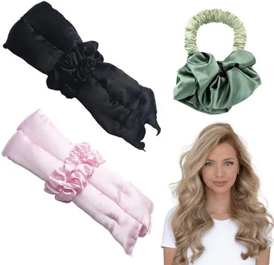 Immagine prodotto di Set di bigodini in raso e seta Unyqoos® senza calore – bigodini morbidi per creare ricci durante la notte, delicati sui capelli, adatti a tutti i tipi di capelli, compatti, disponibili in 3 colori