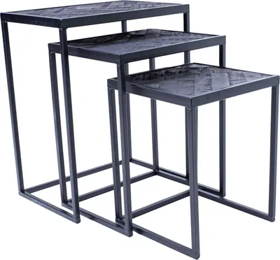 Produktbild von Happyment Beistelltisch Deluxe - Set von 3 - Industrie - Laptop- und Frühstückstisch - Rund - Schwarz